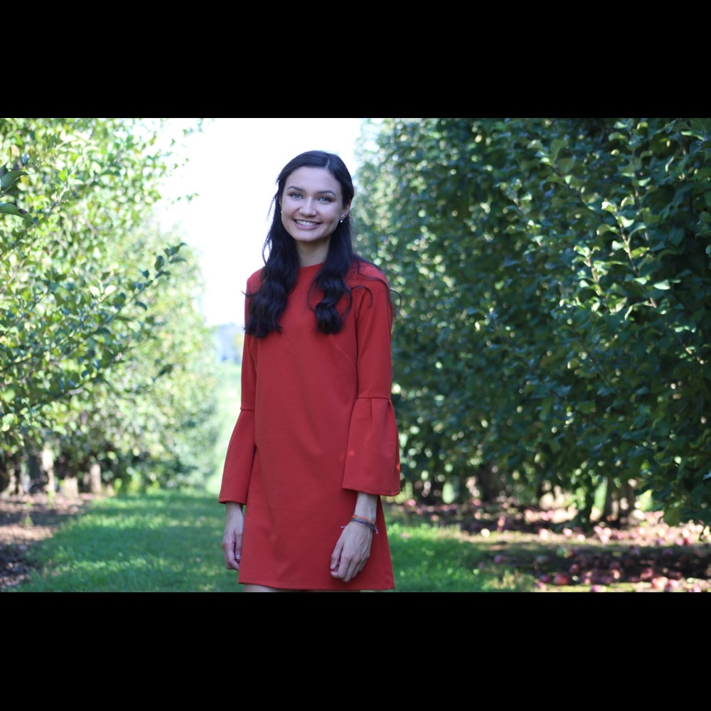 Burnt Orange Bell-Sleeve Dress